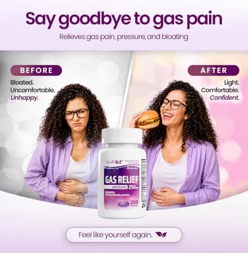 HealthA2Z Gas Relief Simethicone 250mg Softgels 200 Count | Fast Acting Antigas Medication thumbnail 4