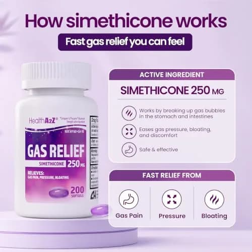 HealthA2Z Gas Relief Simethicone 250mg Softgels 200 Count | Fast Acting Antigas Medication thumbnail 5