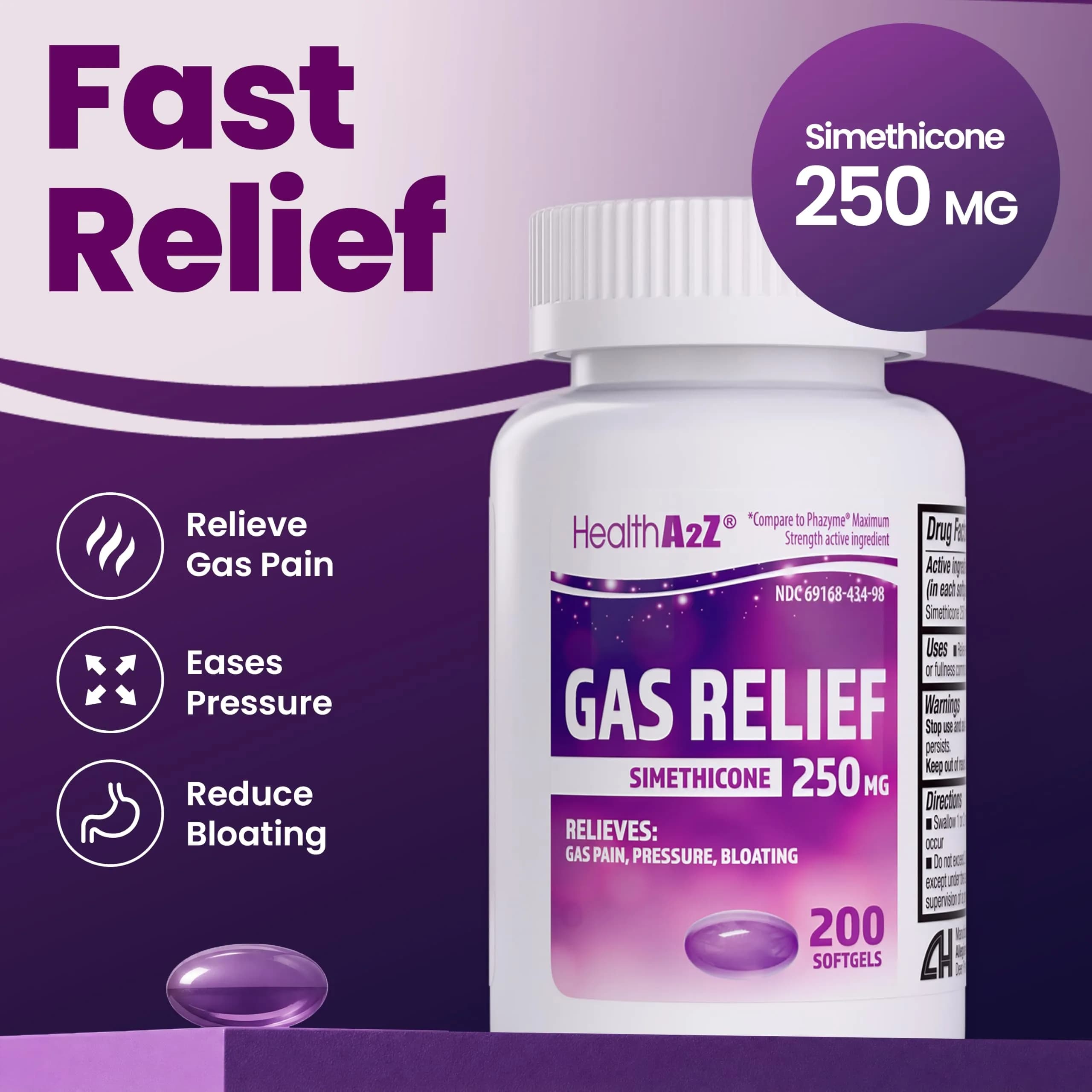 HealthA2Z Gas Relief Simethicone 250mg Softgels 200 Count | Fast Acting Antigas Medication - view 2