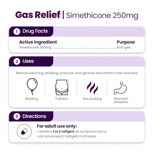 HealthA2Z Gas Relief Simethicone 250mg Softgels 200 Count | Fast Acting Antigas Medication thumbnail 3