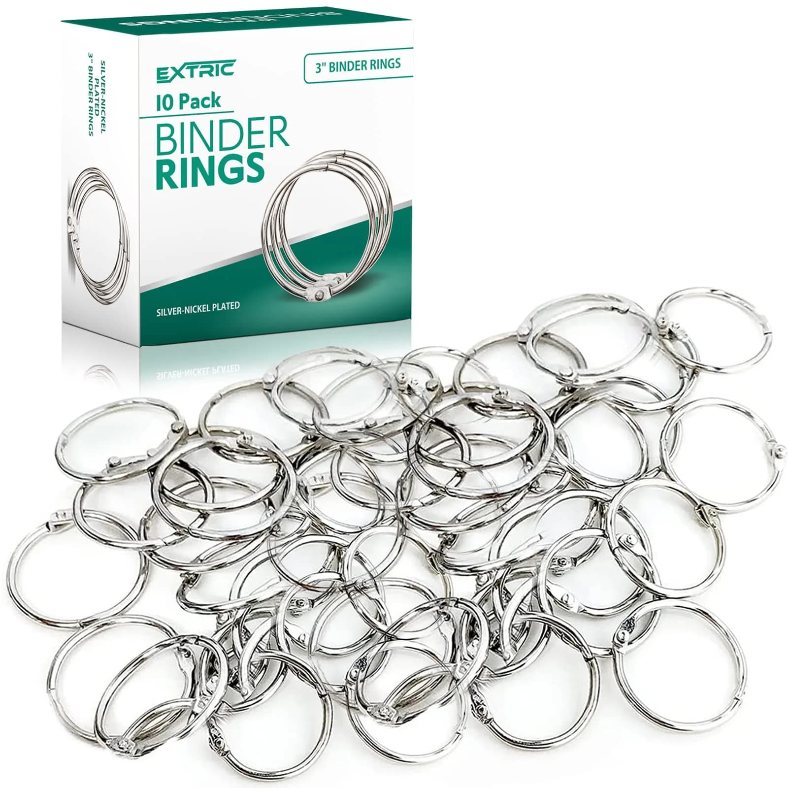 EXTRIC Binder Rings 3 Inch Metal Book Rings 10 PK | Heavy Duty, Rust-Resistant for Office & School
