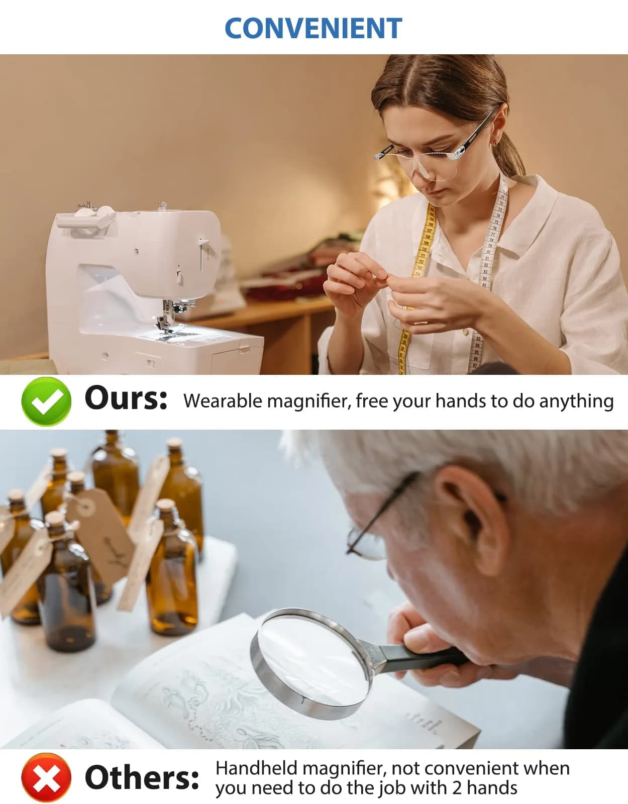 OKH Wearable Magnifying Glasses 1.6X Magnification (2-Pack) | Hands-Free Vision for Close Work - view 3