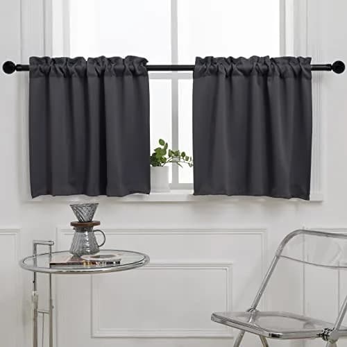 Pickluc 30"W x 24"L Grommet Tier Curtain Dark Grey | Blackout & Heat Insulation (70-120 chars) thumbnail 2