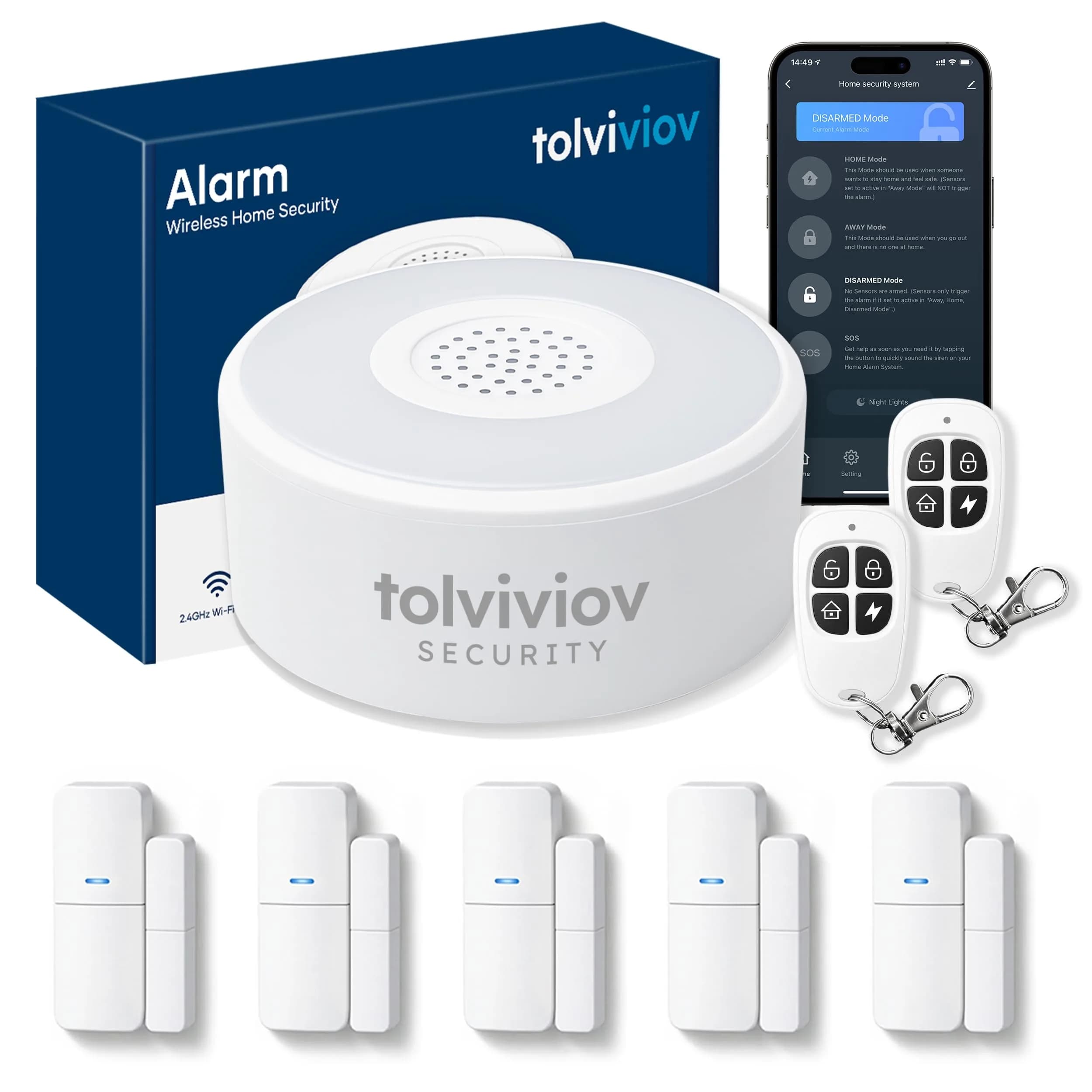 tolviviov Entry Sensor (Pack of 6) - Wireless Contact Sensor for Doors and Windows | 120dB Alarm — L-8pics-White hub / 8p-white