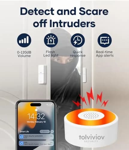 tolviviov Wireless Home Security System 8-Piece Kit | Smart Alarm Hub with 120dB Siren, 5 Door Sensors, 2 Remotes thumbnail 2