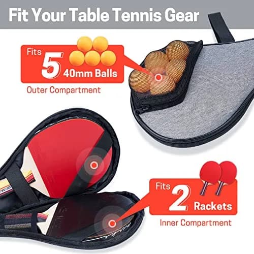 VISEMAN Waterproof Table Tennis Racket Cover, Impact Buffer, Holds 2 Paddles & 5 Balls thumbnail 3