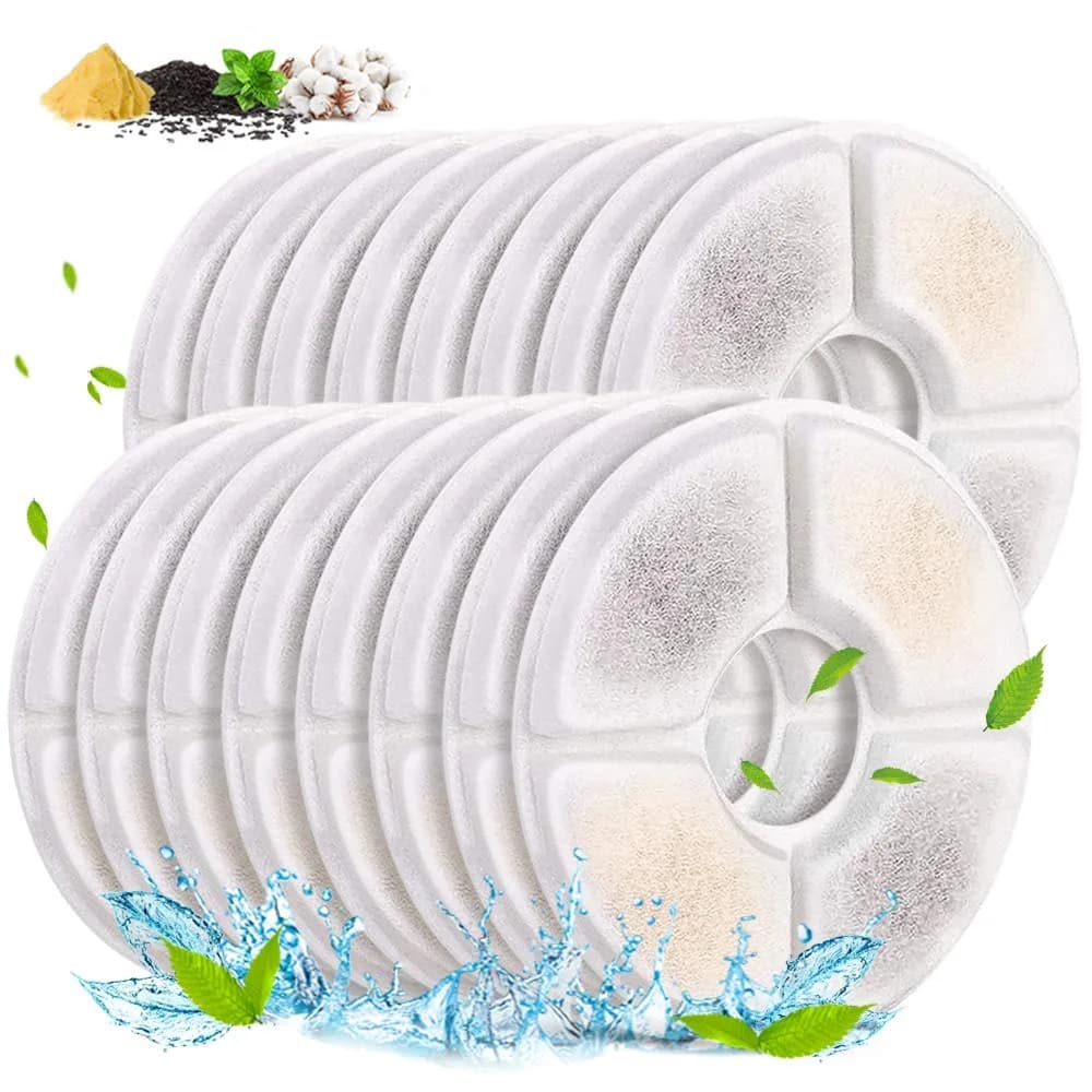 Comsmart Pet Fountain Filter Set 16 Pack | Triple Filtration System Replacement Cat Water Fountain Filters for 81oz/2.4L Fountains — White