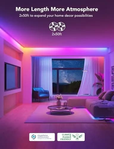 Govee 100ft (30.48m) RGBIC LED Strip Lights | Smart Voice Control for Bedroom Decor thumbnail 4