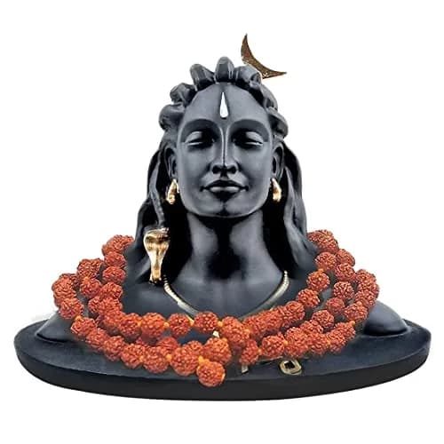 Rhymestore Adiyogi Statue for Car Dashboard, Pooja & Gift, Home & Office Decor (8 cm Height, Black) | Miniature Replica with Rudraksha Mala thumbnail 1