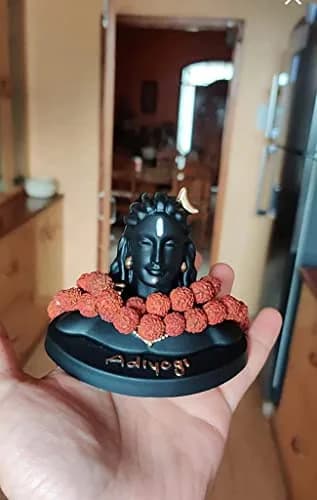 Rhymestore Adiyogi Statue for Car Dashboard, Pooja & Gift, Home & Office Decor (8 cm Height, Black) | Miniature Replica with Rudraksha Mala thumbnail 6