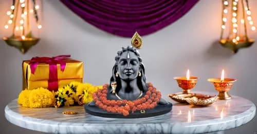 Rhymestore Adiyogi Statue for Car Dashboard, Pooja & Gift, Home & Office Decor (8 cm Height, Black) | Miniature Replica with Rudraksha Mala thumbnail 3