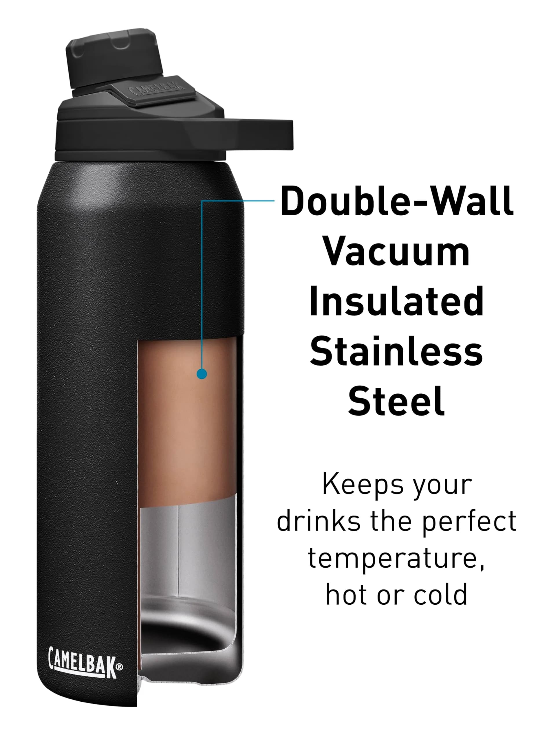 CamelBak Chute Mag 946ml (32oz) Stainless Steel Water Bottle - Black, Vacuum Insulated, Magnetic Cap - view 3