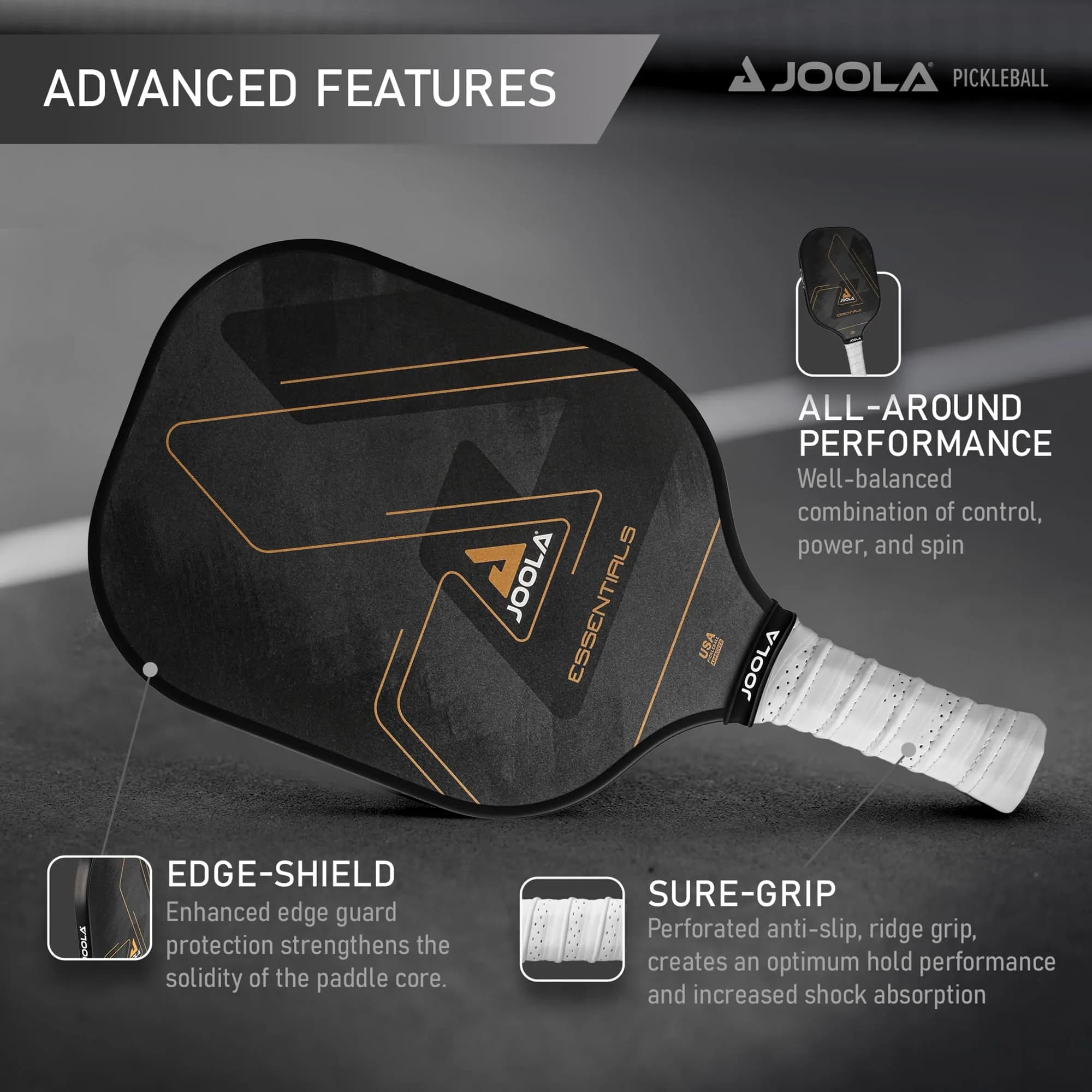 JOOLA Essentials Performance Pickleball Paddle | 232g (8.2oz) Fiberglass Surface, Poly Core - view 3