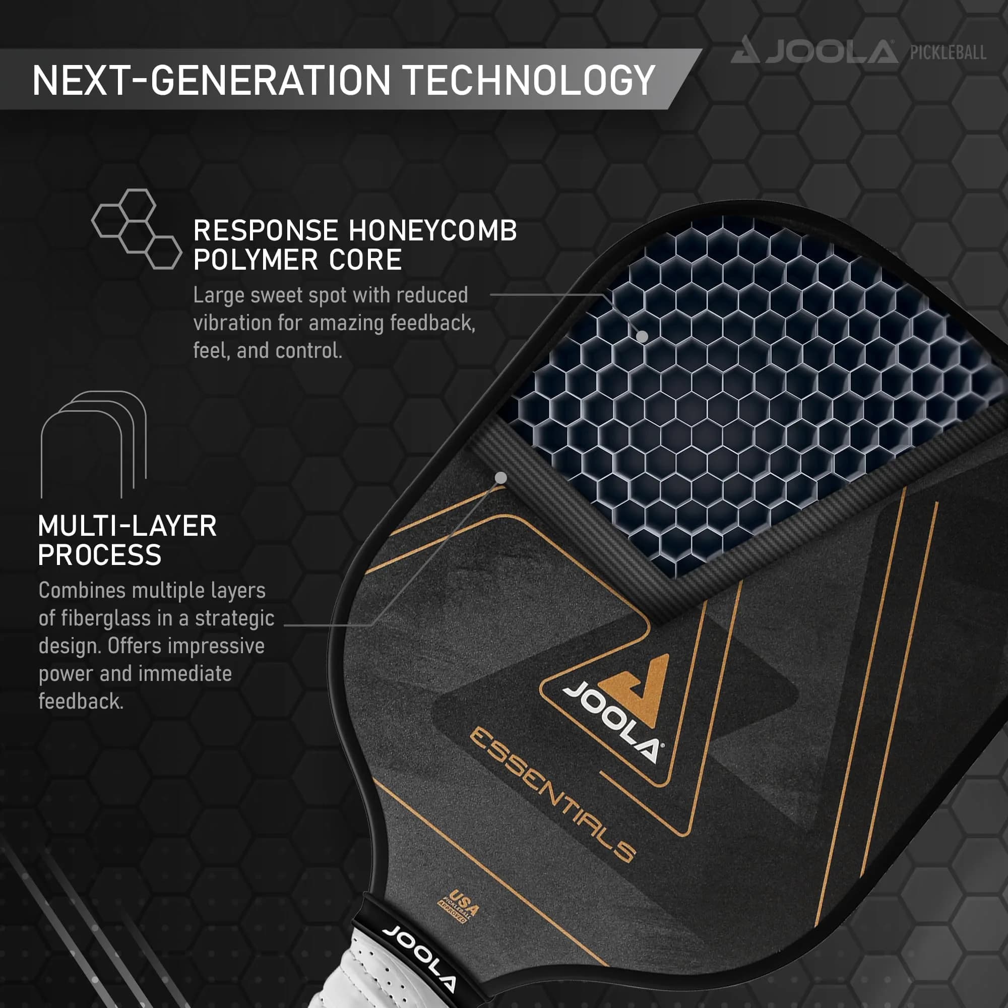 JOOLA Essentials Performance Pickleball Paddle | 232g (8.2oz) Fiberglass Surface, Poly Core - view 4
