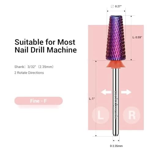 MelodySusie 5-in-1 Nail Drill Bits Set, 3/32'' Carbide Tungsten Purple Fine Grit | Professional Manicure Pedicure Tool thumbnail 6