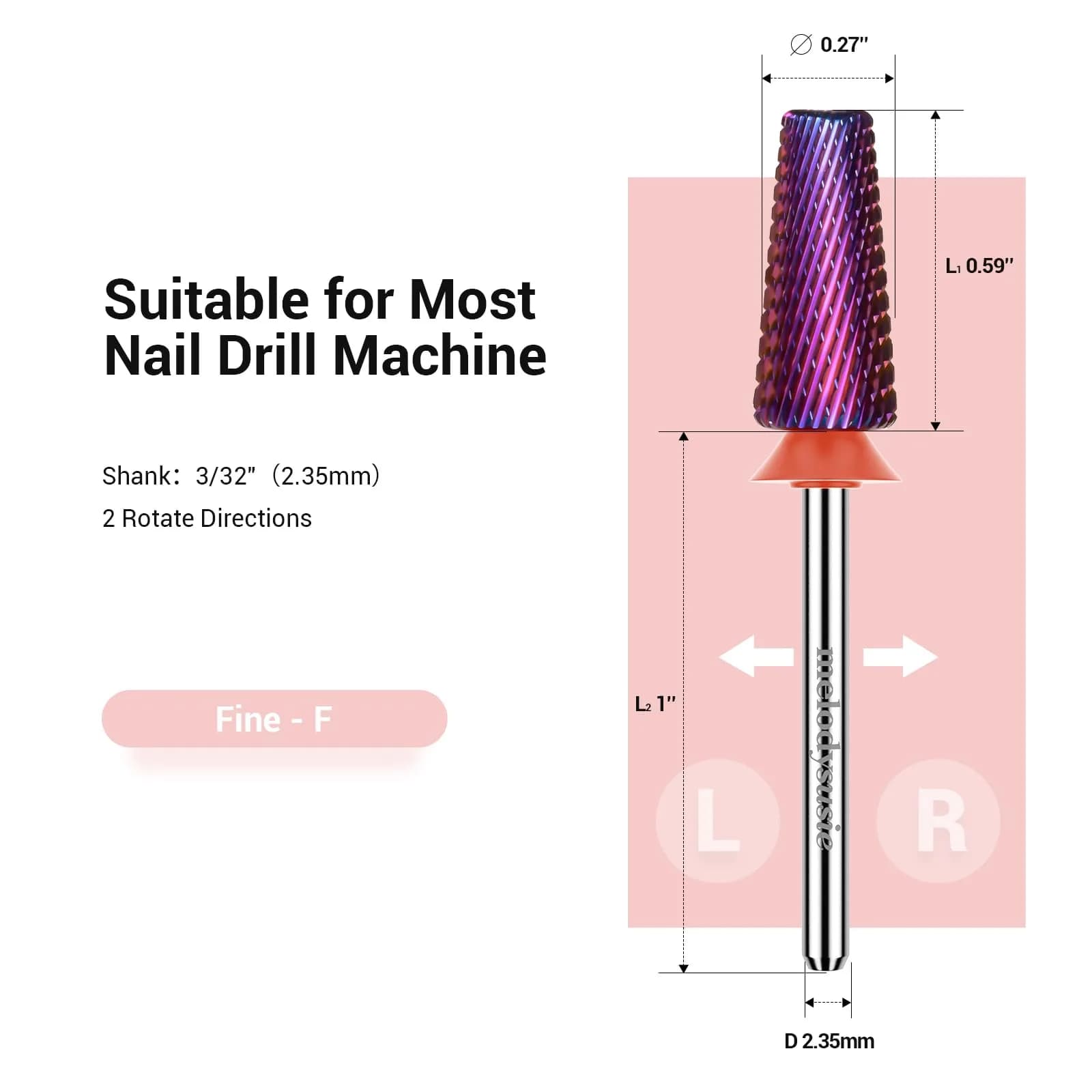 MelodySusie 5-in-1 Nail Drill Bits Set, 3/32'' Carbide Tungsten Purple Fine Grit | Professional Manicure Pedicure Tool - view 6