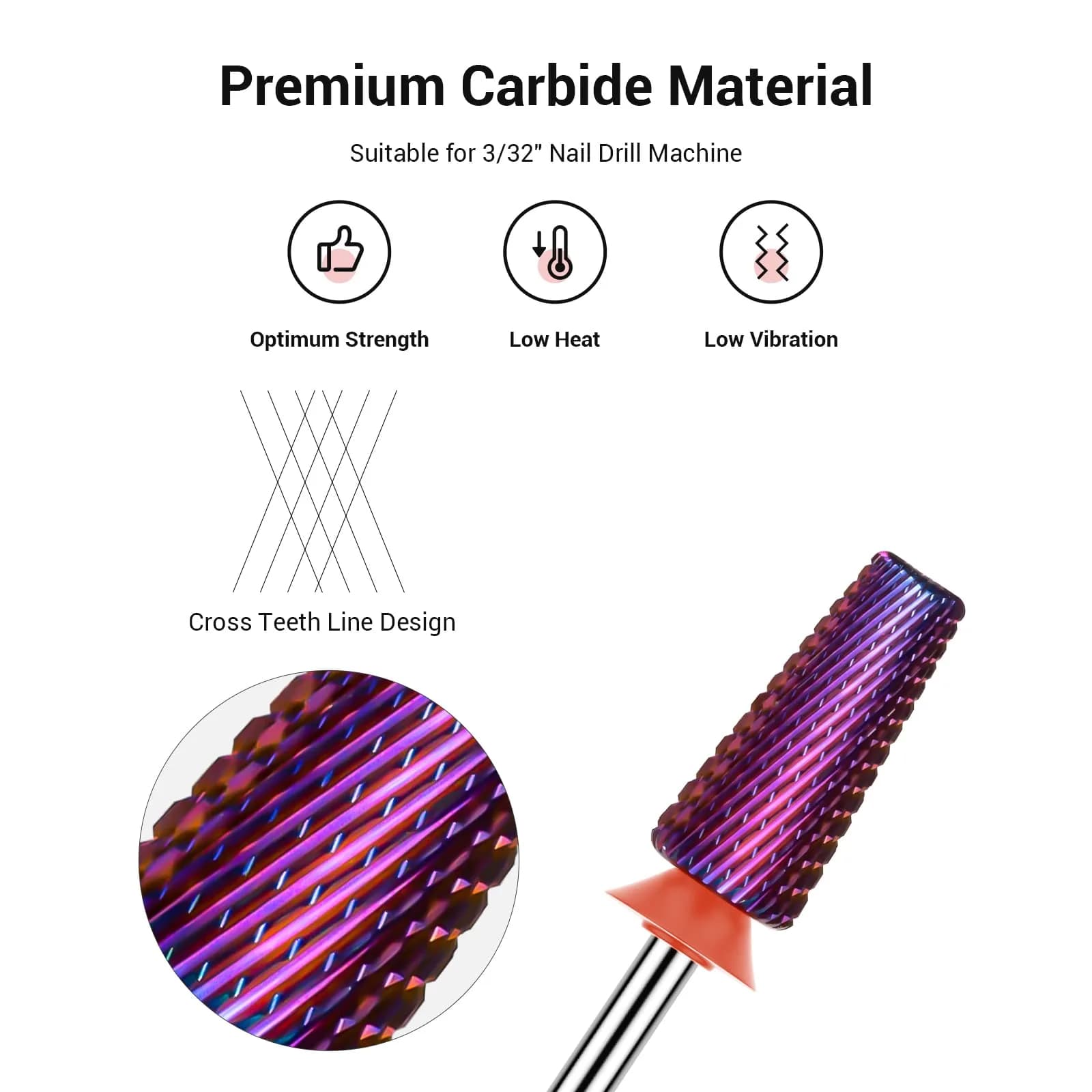 MelodySusie 5-in-1 Nail Drill Bits Set, 3/32'' Carbide Tungsten Purple Fine Grit | Professional Manicure Pedicure Tool - view 2