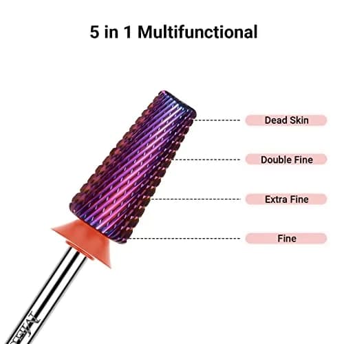 MelodySusie 5-in-1 Nail Drill Bits Set, 3/32'' Carbide Tungsten Purple Fine Grit | Professional Manicure Pedicure Tool thumbnail 3