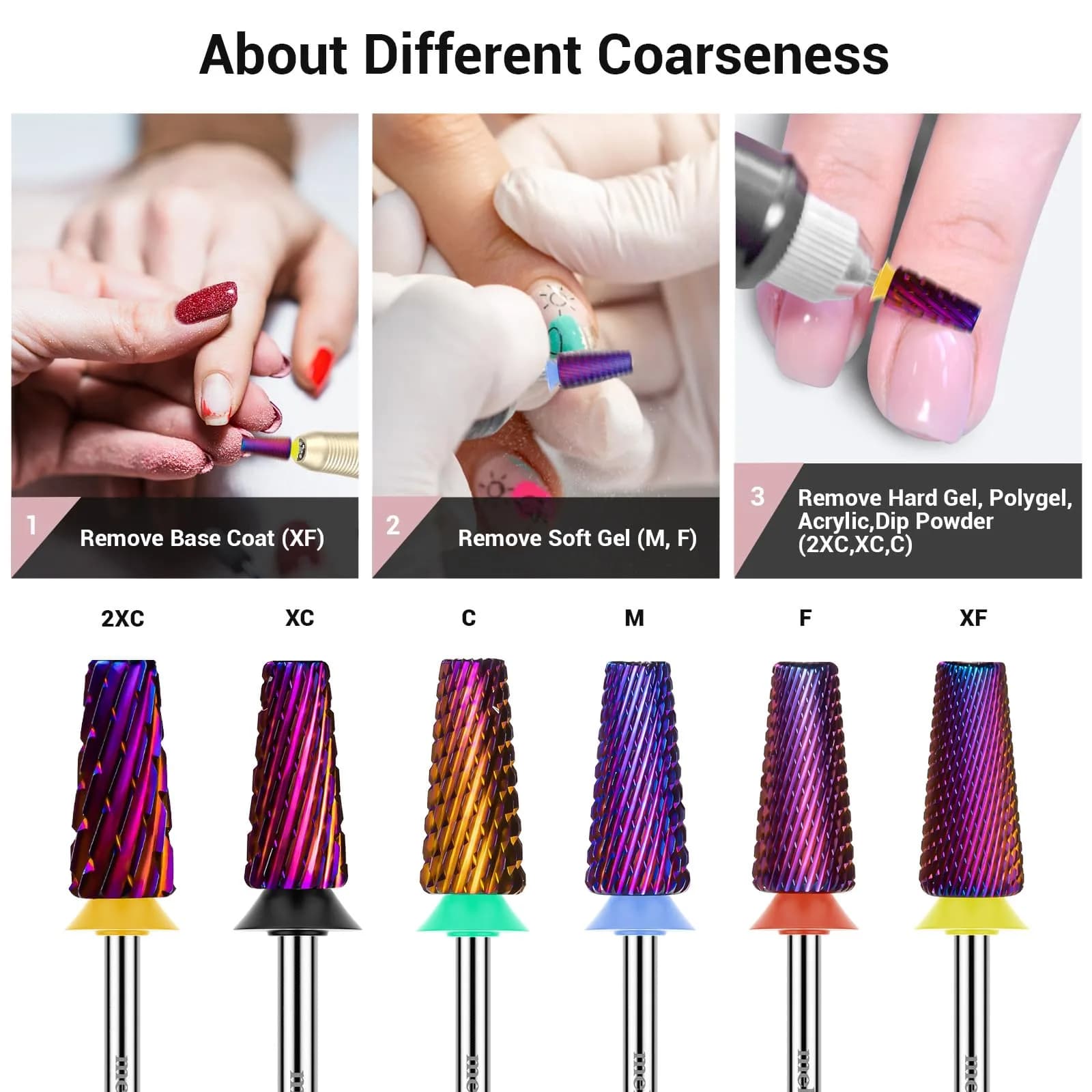 MelodySusie 5 in 1 Nail Drill Bits Set Purple Medium 3/32'' Carbide Tungsten | Professional Manicure Pedicure Tool - view 5