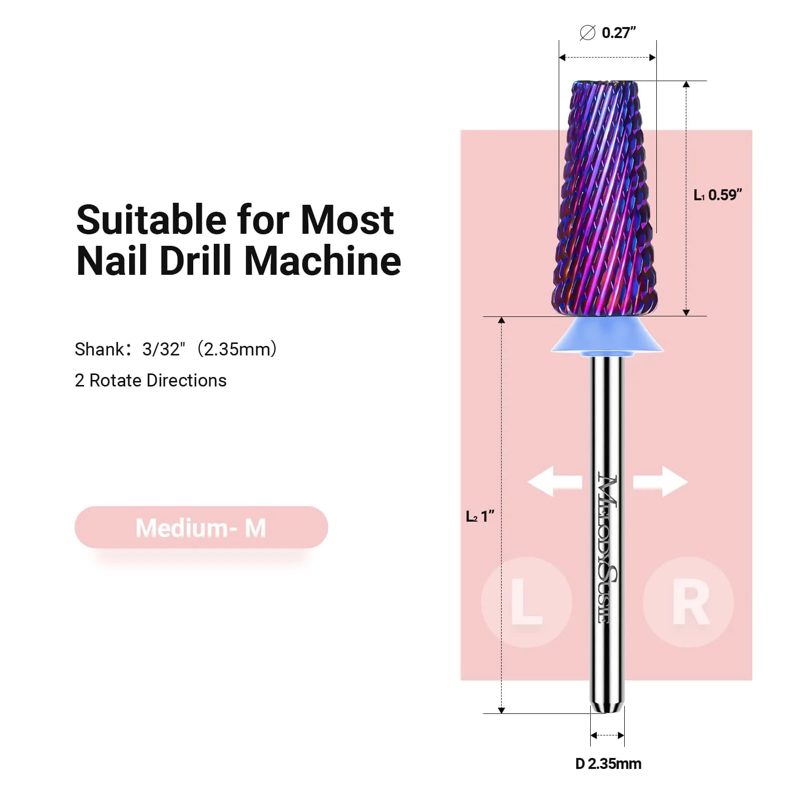 MelodySusie 5 in 1 Nail Drill Bits Set Purple Medium 3/32'' Carbide Tungsten | Professional Manicure Pedicure Tool - view 6