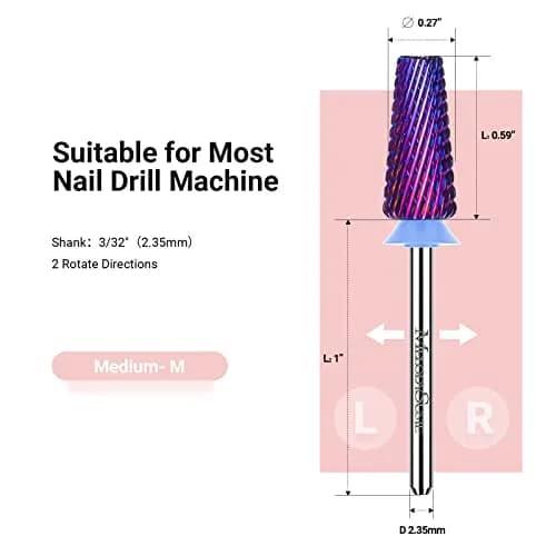 MelodySusie 5 in 1 Nail Drill Bits Set Purple Medium 3/32'' Carbide Tungsten | Professional Manicure Pedicure Tool thumbnail 6