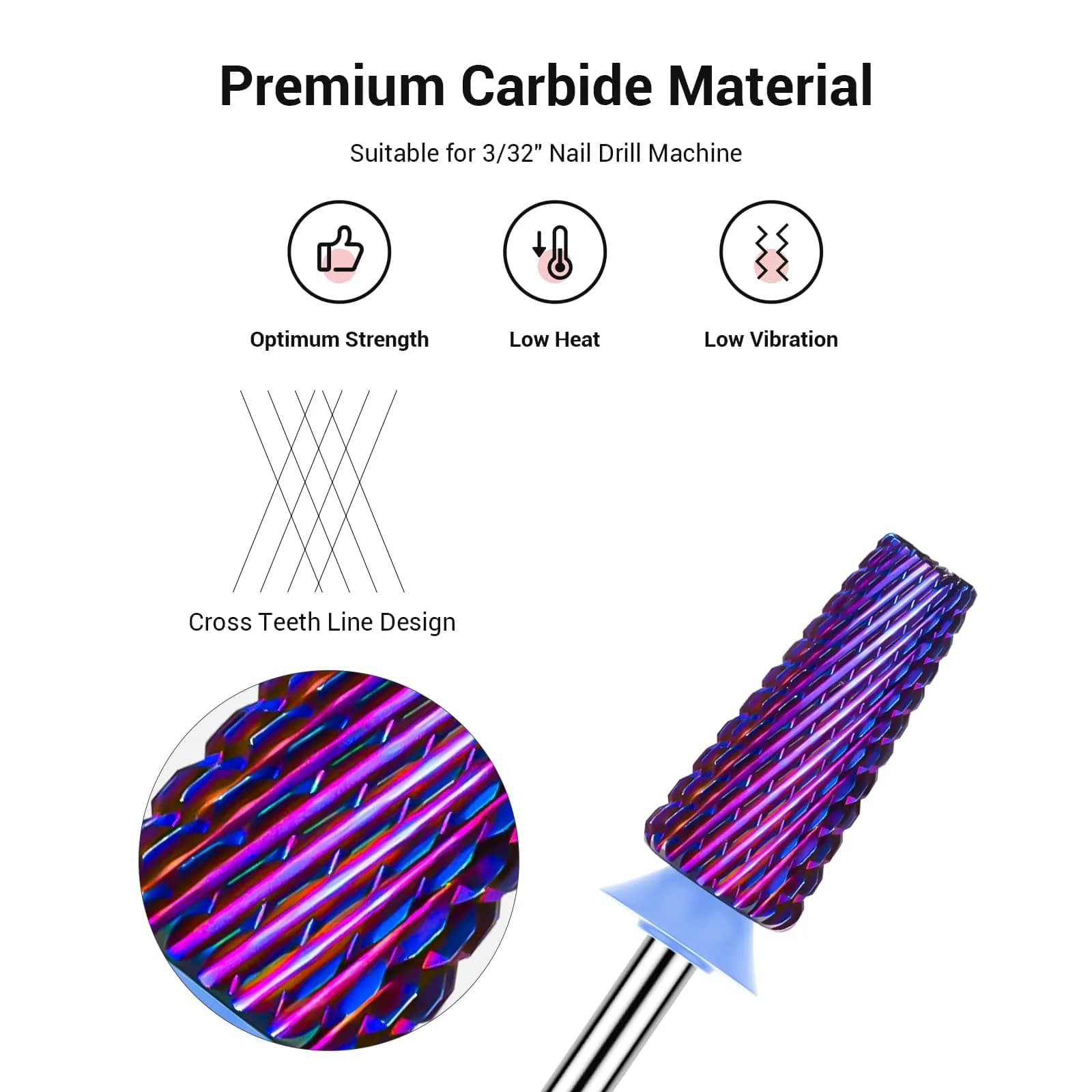 MelodySusie 5 in 1 Nail Drill Bits Set Purple Medium 3/32'' Carbide Tungsten | Professional Manicure Pedicure Tool - view 2