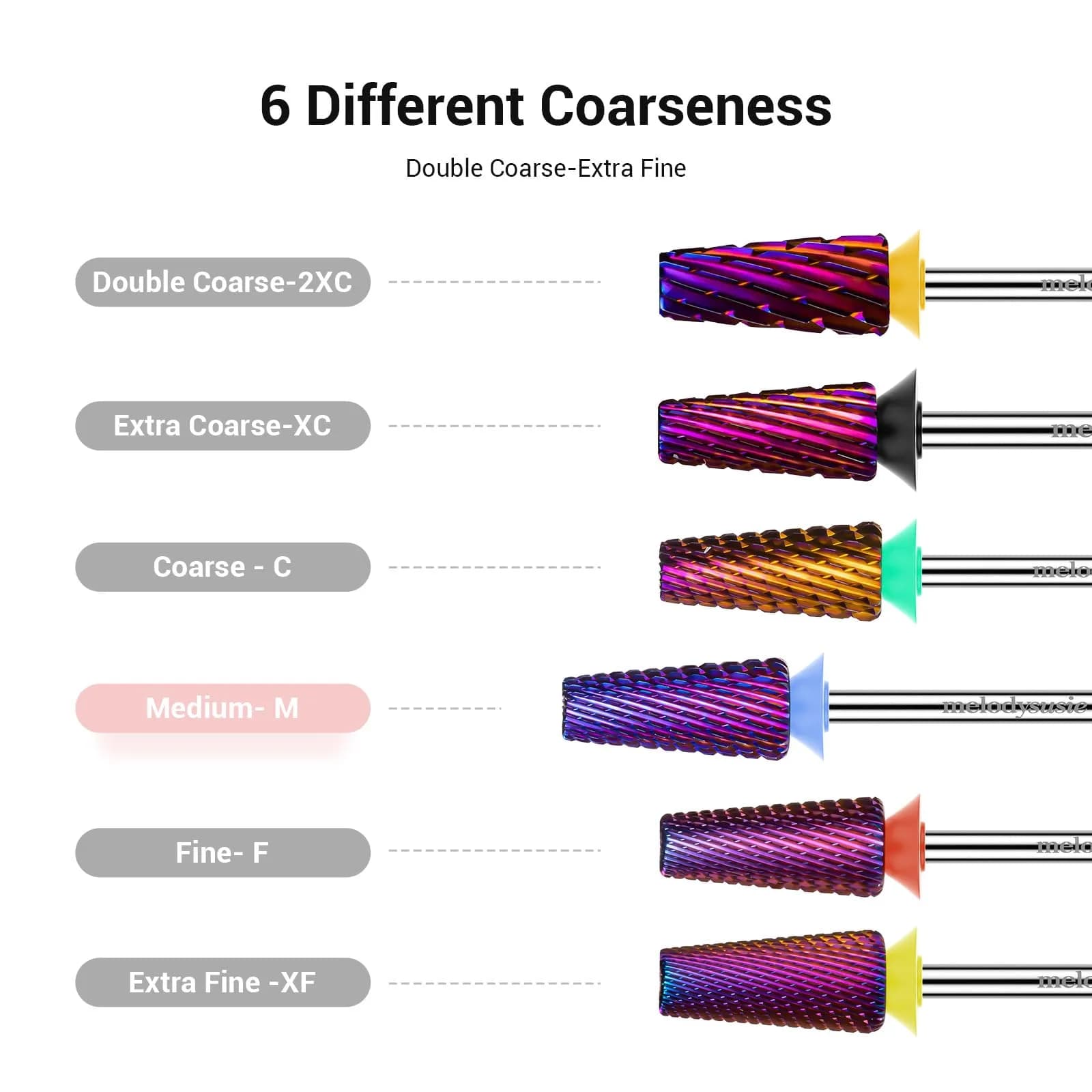 MelodySusie 5 in 1 Nail Drill Bits Set Purple Medium 3/32'' Carbide Tungsten | Professional Manicure Pedicure Tool - view 4