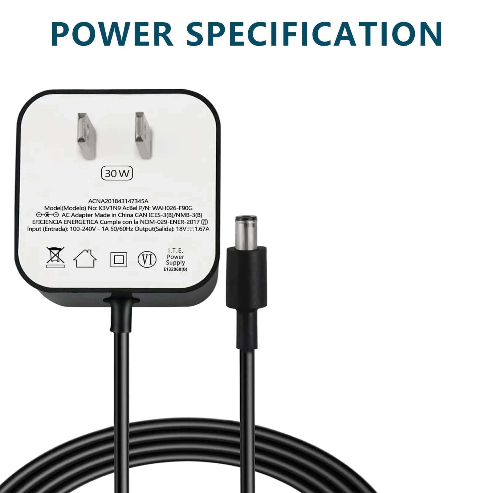 ZTTXL 30W AC Power Adapter for Echo Devices 1.76m (5.8Ft) | USA-Imported Power Cord for Echo 4th Gen, Show 10 (3rd Gen), Show 8 - view 5