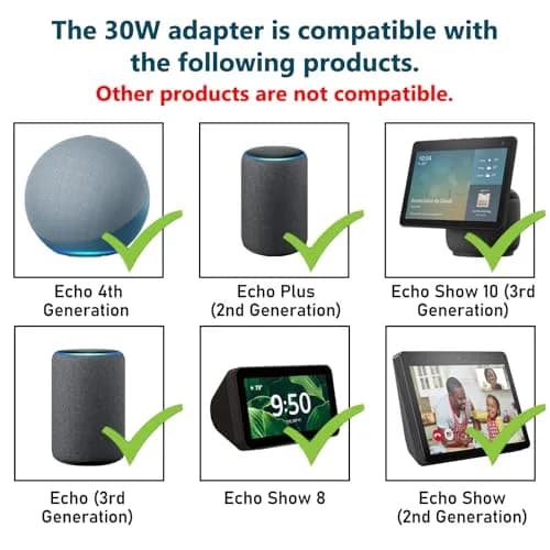 ZTTXL 30W AC Power Adapter for Echo Devices 1.76m (5.8Ft) | USA-Imported Power Cord for Echo 4th Gen, Show 10 (3rd Gen), Show 8 thumbnail 2