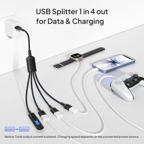 Elebase USB Splitter Cable 1m (3.3ft) Black | Connect 4 Devices Instantly thumbnail 2