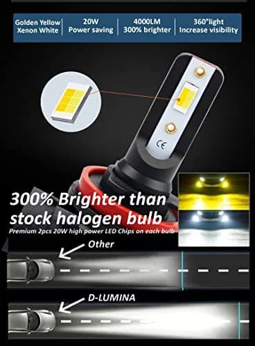 D-Lumina H11 H8 H16 Switchback LED Fog Light Bulbs 6000K White/3000K Yellow | 8000 Lumens, 40W, Dual Color thumbnail 2