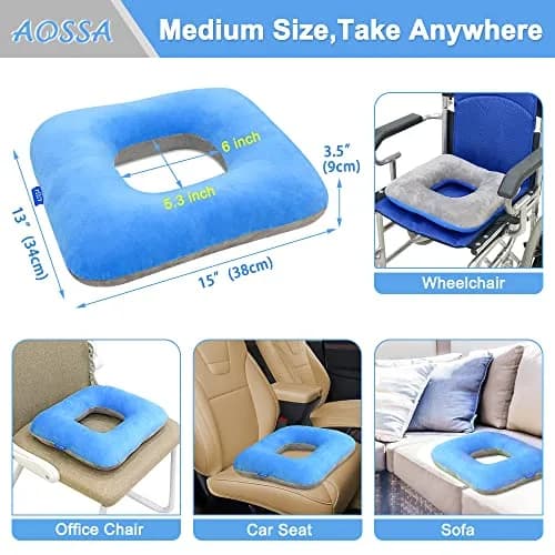 AOSSA Donut Seat Cushion for Tailbone Pain 38 cm (15 in) x 33 cm (13 in) | Medical Grade Support for Hemorrhoids & Post Surgery thumbnail 4