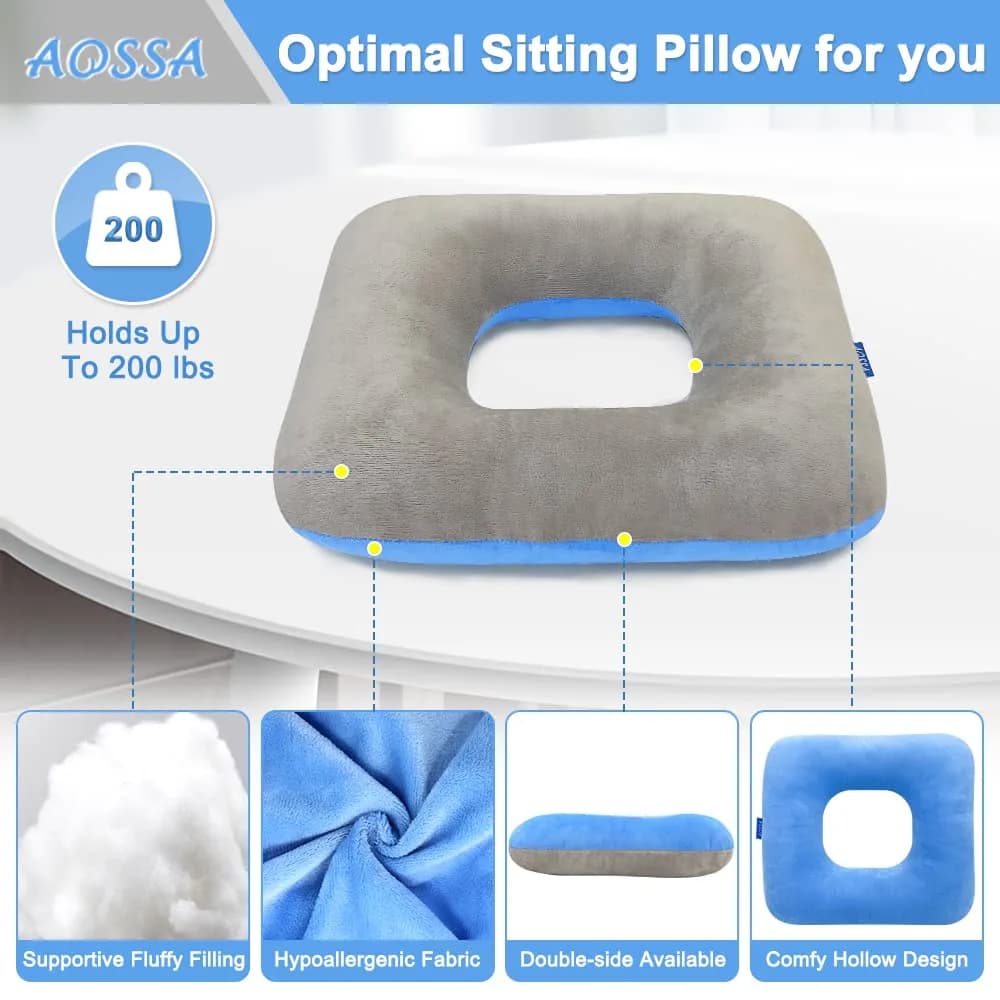 AOSSA Donut Seat Cushion for Tailbone Pain 38 cm (15 in) x 33 cm (13 in) | Medical Grade Support for Hemorrhoids & Post Surgery - view 2