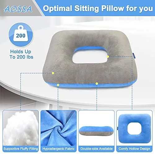 AOSSA Donut Seat Cushion for Tailbone Pain 38 cm (15 in) x 33 cm (13 in) | Medical Grade Support for Hemorrhoids & Post Surgery thumbnail 2