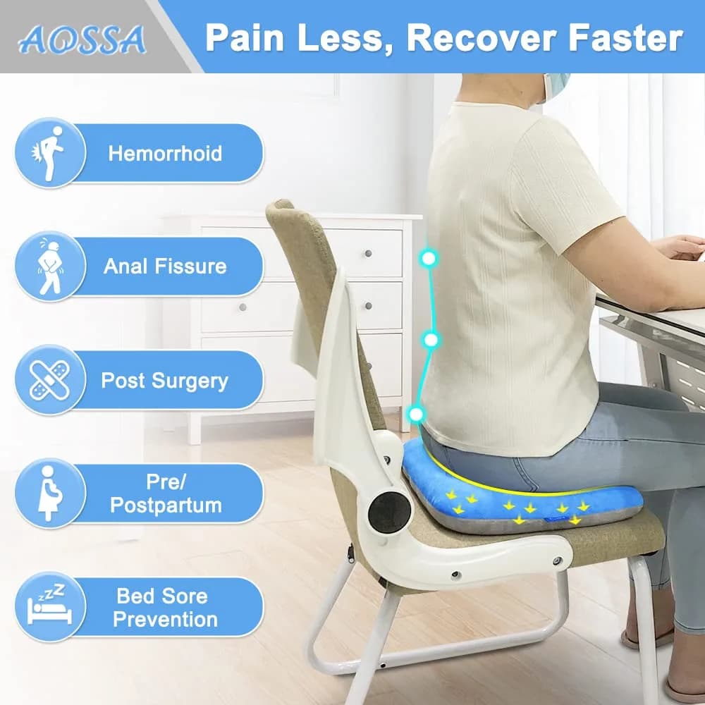 AOSSA Donut Seat Cushion for Tailbone Pain 38 cm (15 in) x 33 cm (13 in) | Medical Grade Support for Hemorrhoids & Post Surgery - view 3