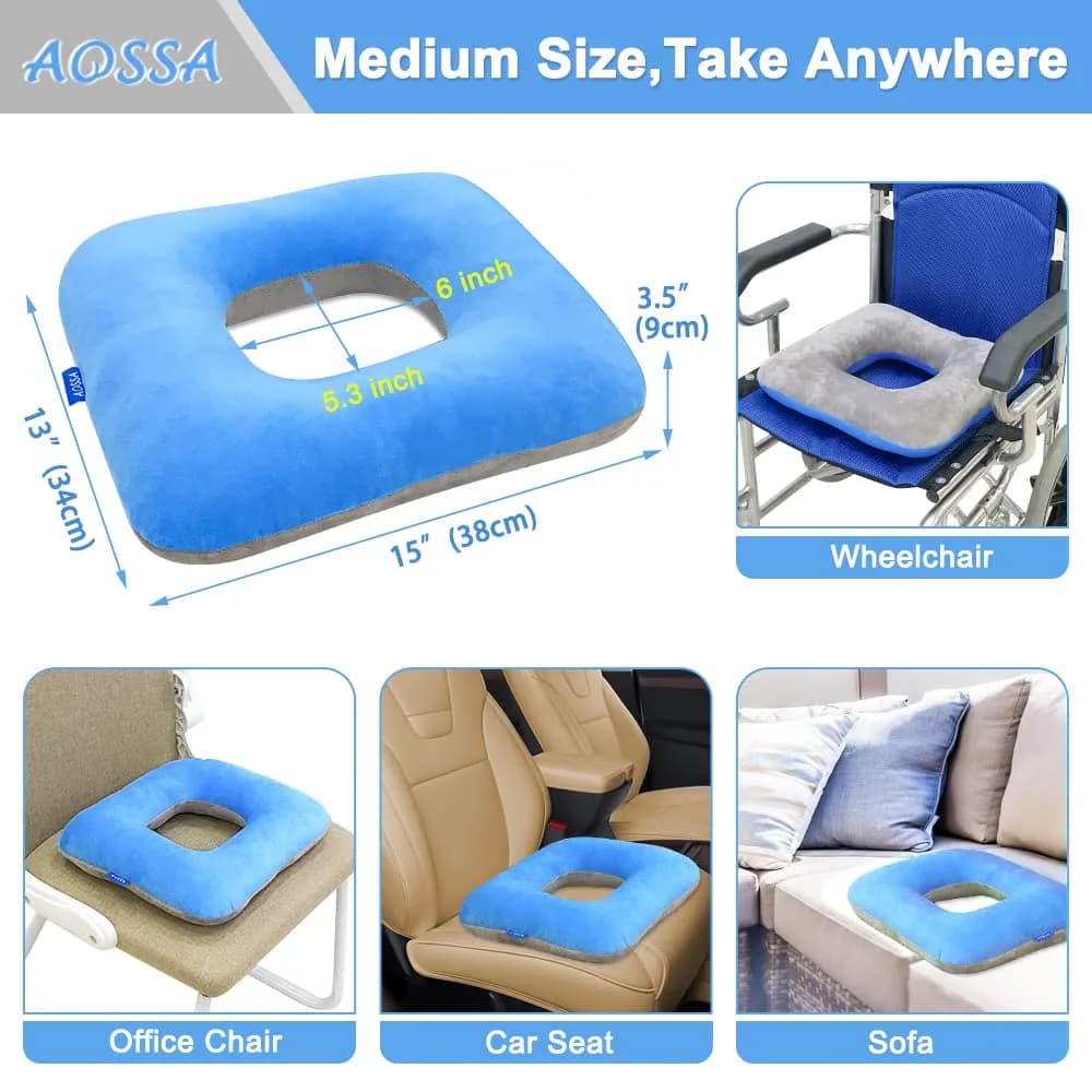 AOSSA Donut Seat Cushion for Tailbone Pain 38 cm (15 in) x 33 cm (13 in) | Medical Grade Support for Hemorrhoids & Post Surgery - view 4