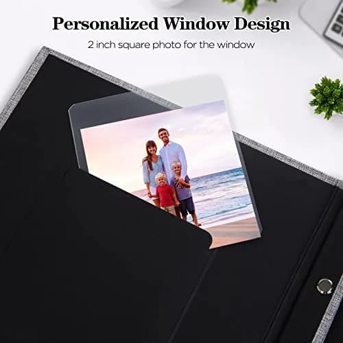 Mublalbum Green Linen Cover Photo Album with Window, 100 Pockets (50 Sheets) | Holds 1 Horizontal 4x6 Photo Per Page thumbnail 4