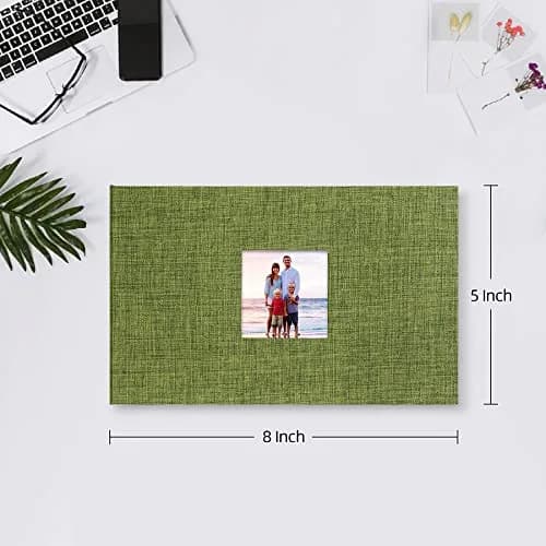 Mublalbum Green Linen Cover Photo Album with Window, 100 Pockets (50 Sheets) | Holds 1 Horizontal 4x6 Photo Per Page thumbnail 2