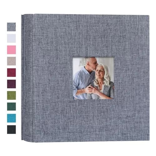 Mublalbum Gray Linen Cover Photo Album with Window, 200 Pockets (9" x 8.3" x 2") | Classic Memory Keeper thumbnail 1