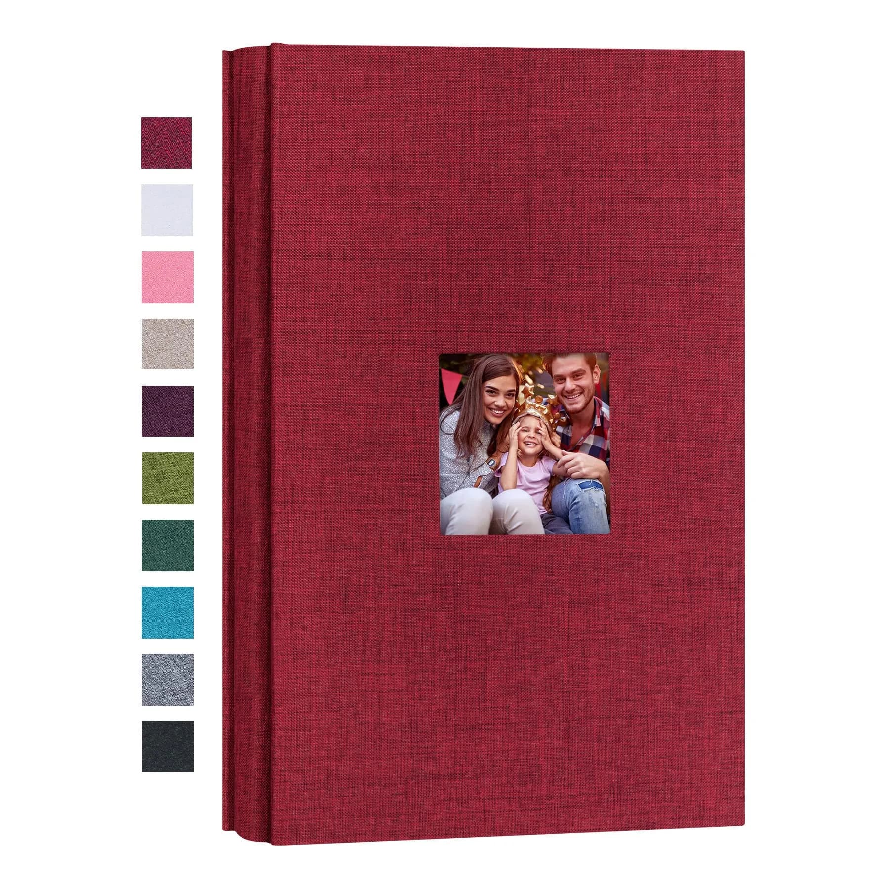 Mublalbum Red Linen Cover 4x6 Photo Album with Window, 300 Pockets | Keepsake Wedding & Baby Photo Book