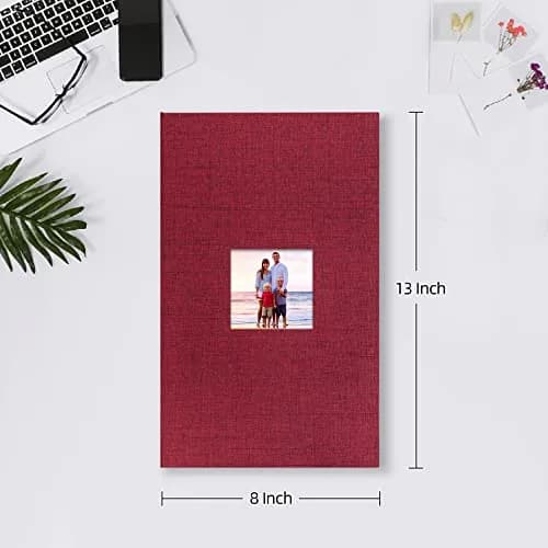 Mublalbum Red Linen Cover 4x6 Photo Album with Window, 300 Pockets | Keepsake Wedding & Baby Photo Book thumbnail 2