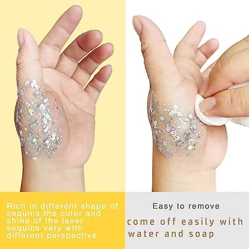 MEICOLY Silver Chunky Body Glitter Gel 50ml (1.69 Fl Oz) | Holographic Face & Body Sparkle for Festivals thumbnail 3