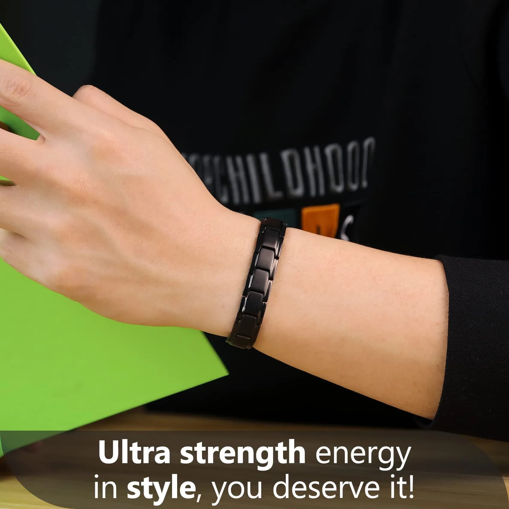 Feraco Mens Magnetic Bracelet 22cm (8.66 inch) | 18 Neodymium Magnets for Wrist Therapy - view 4