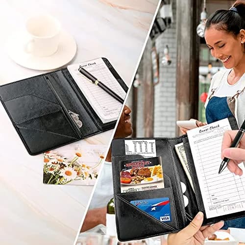 JANENFNA Server Books for Waitress with 7 Large Pockets | Pink Cow Prints, PU Leather, 7.5x5 inch thumbnail 7