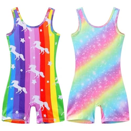 LUOUSE 2 Pack Toddler Girls Skinny Gymnastics Leotards With Shorts, Little Kids Colorful Dance Unitards 7-8 Years thumbnail 1