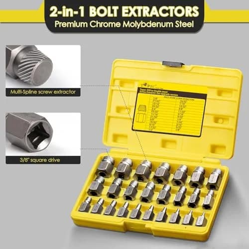 Topec Screw Extractor Set 25Pcs, 3/8” Drive | High Carbon Steel, Multi-Size, Easy Out for Broken Bolts & Studs thumbnail 4