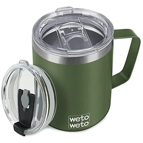 WETOWETO 14 oz (397 ml) Insulated Coffee Mug with Handle & 2 Lids | Vacuum Insulated Stainless Steel Travel Tumbler thumbnail 1