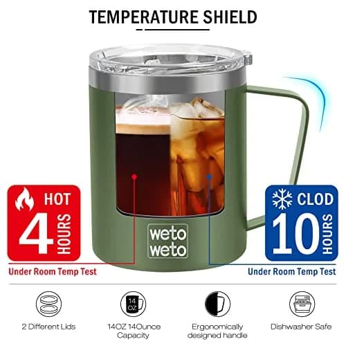WETOWETO 14 oz (397 ml) Insulated Coffee Mug with Handle & 2 Lids | Vacuum Insulated Stainless Steel Travel Tumbler thumbnail 4