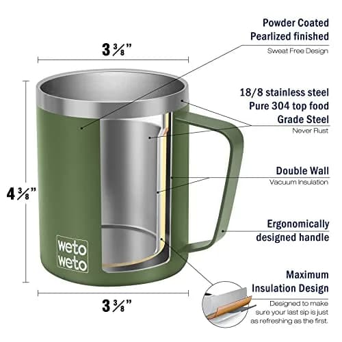 WETOWETO 14 oz (397 ml) Insulated Coffee Mug with Handle & 2 Lids | Vacuum Insulated Stainless Steel Travel Tumbler thumbnail 3