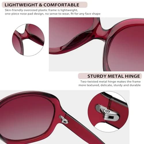 Joopin Oversized Butterfly Sunglasses for Women - Transparent Rose Red | Polarized UV400 Protection thumbnail 4